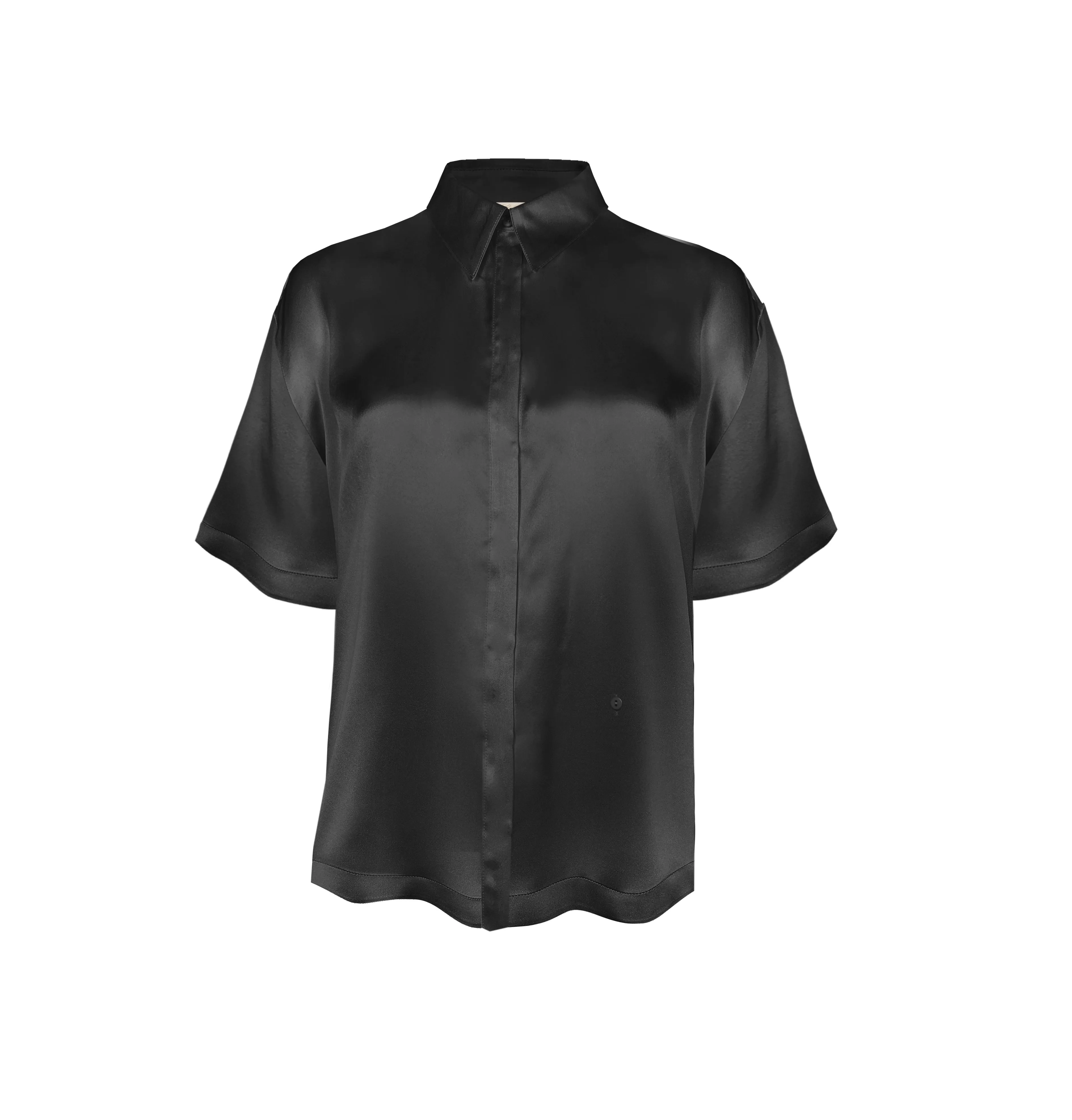 Side Button Short Sleeve Shirt - Black
