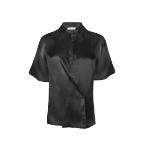 Side Button Short Sleeve Shirt - Black