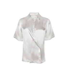 Side Button Short Sleeve Shirt - Cloud