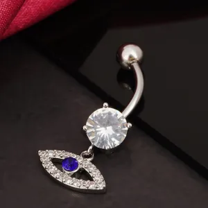 Silver Crystal Evil Eye Belly Button Ring