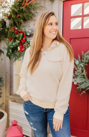 Simple Days Plush Button Pullover- Cream