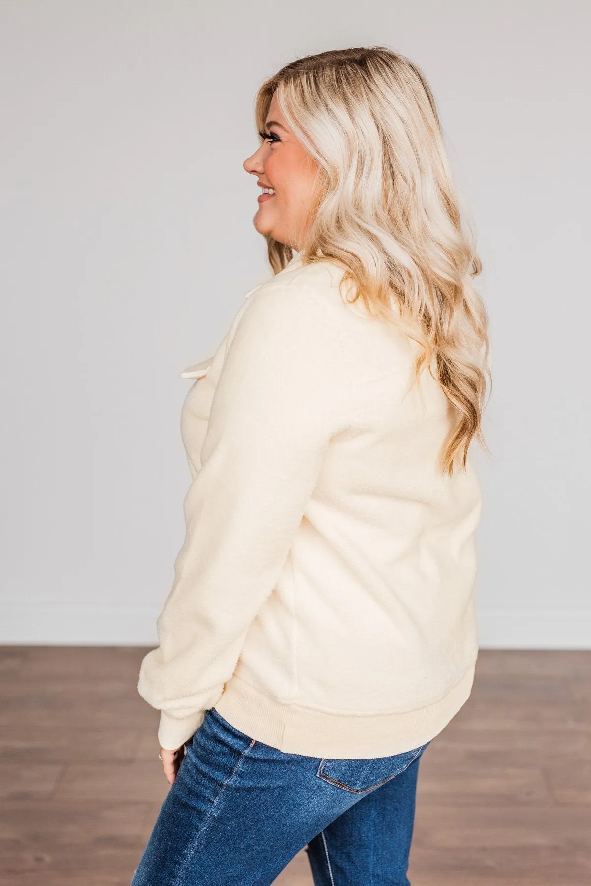 Simple Days Plush Button Pullover- Cream