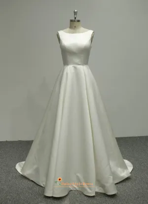 Simple Low Back Round Neckline Wedding Dress