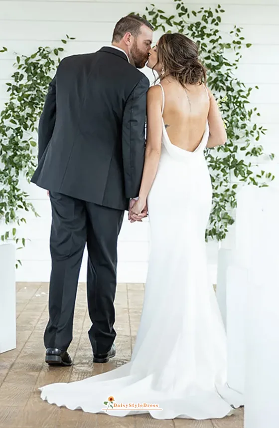 Simple Sheath Low Back Wedding Dress