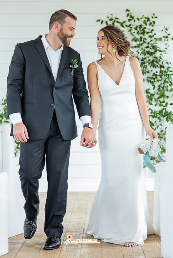 Simple Sheath Low Back Wedding Dress