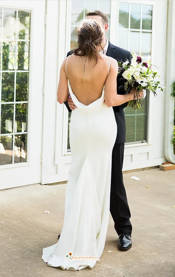 Simple Sheath Low Back Wedding Dress