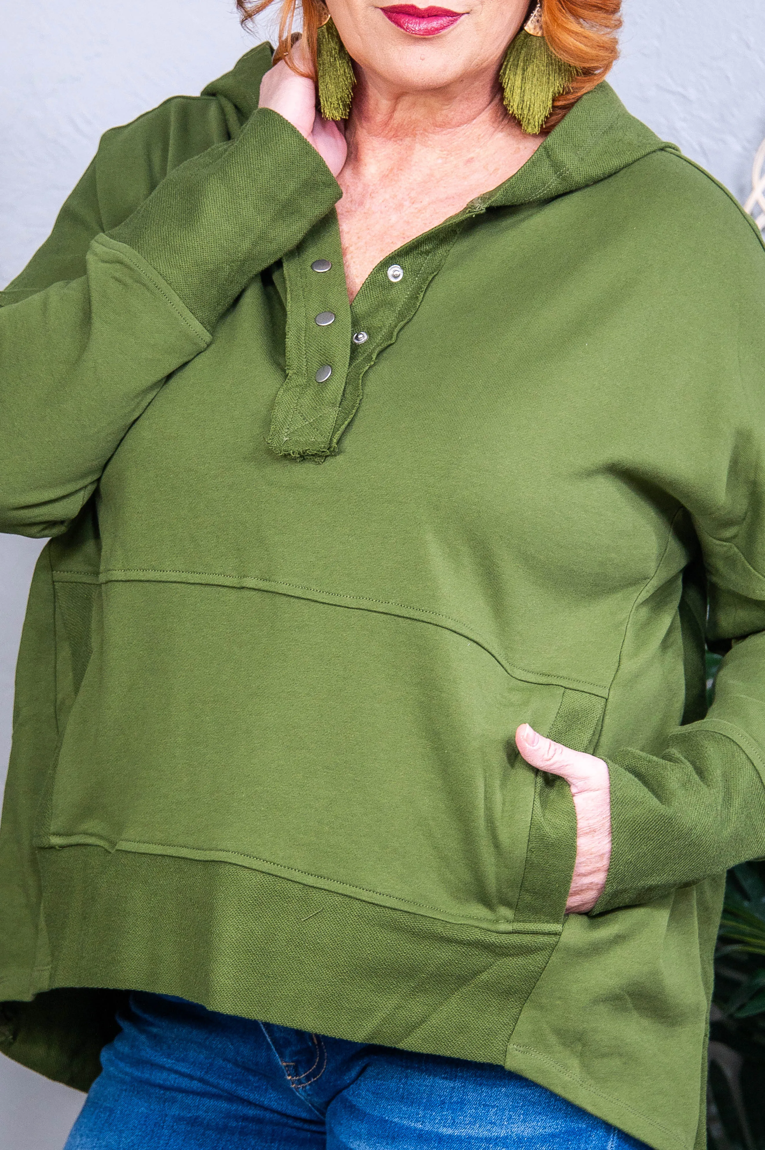 Simple Snug Snap Hooded Pullover