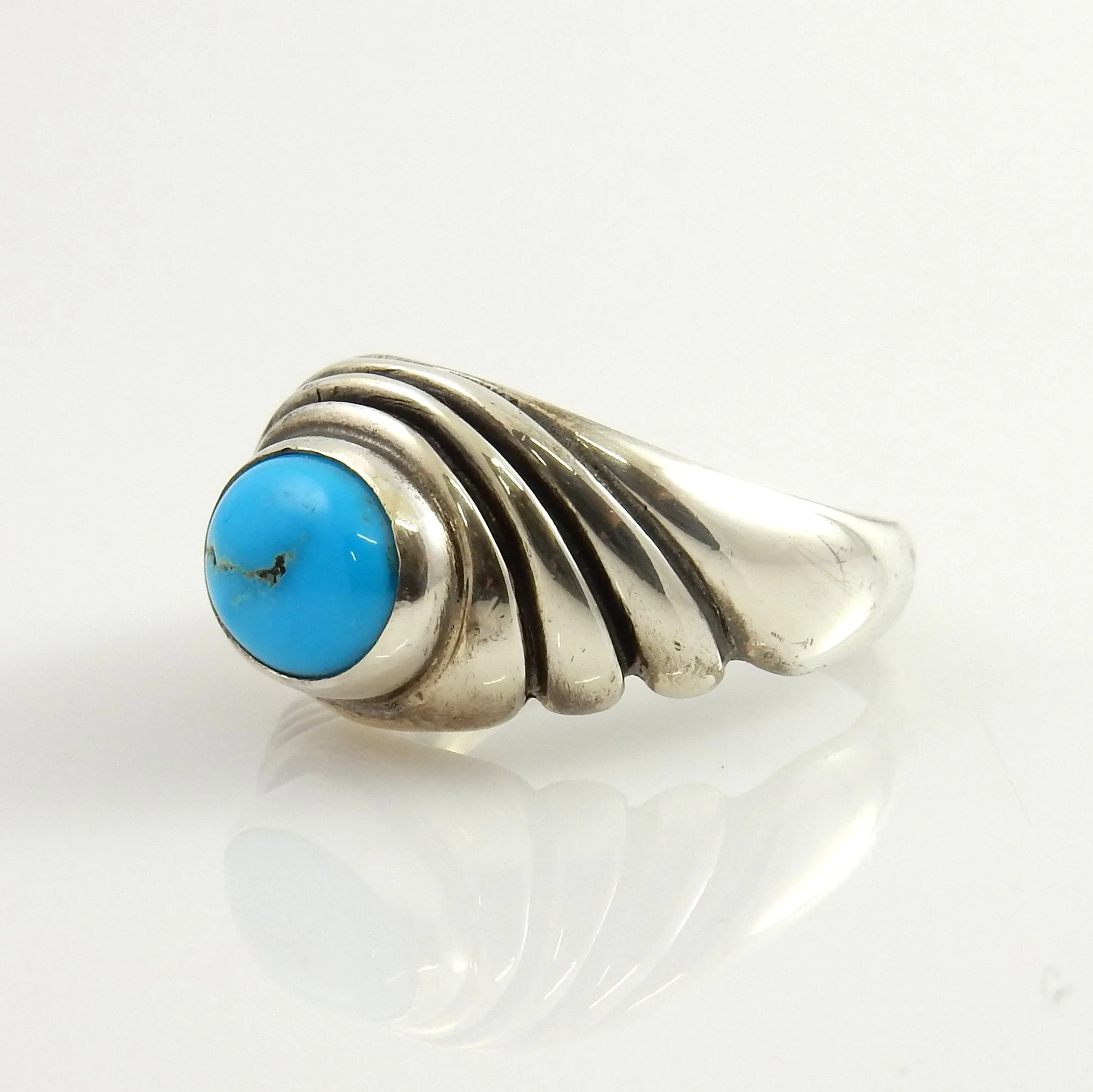 Simple Sterling Silver Blue Turquoise Ring Size 8.5