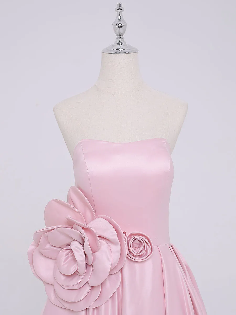 Simple Strapless Satin Flower Tea Party Dress