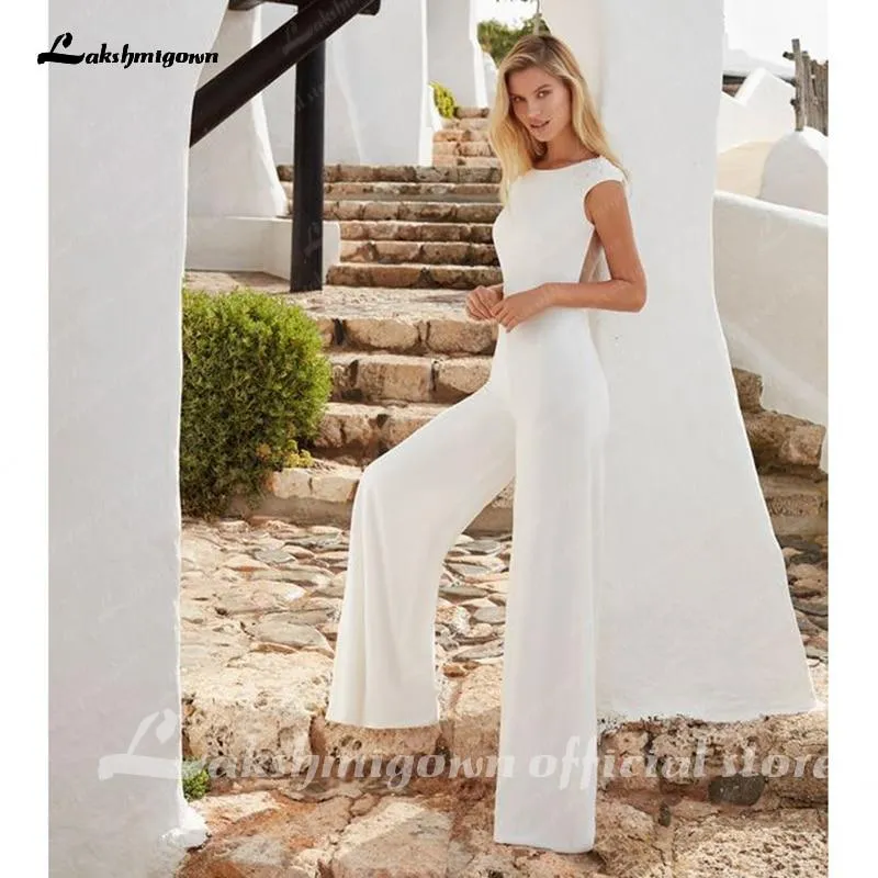 Simple Wedding Jumpsuit Simple Beach Lace Short Sleeve