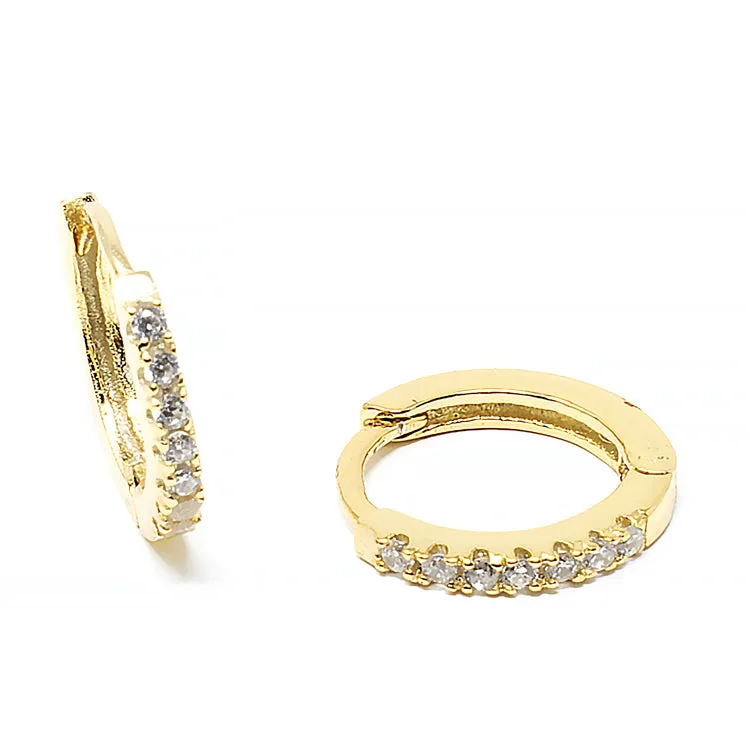 Small Pave Huggie Earrings - Gold or Silver