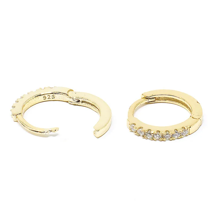 Small Pave Huggie Earrings - Gold or Silver