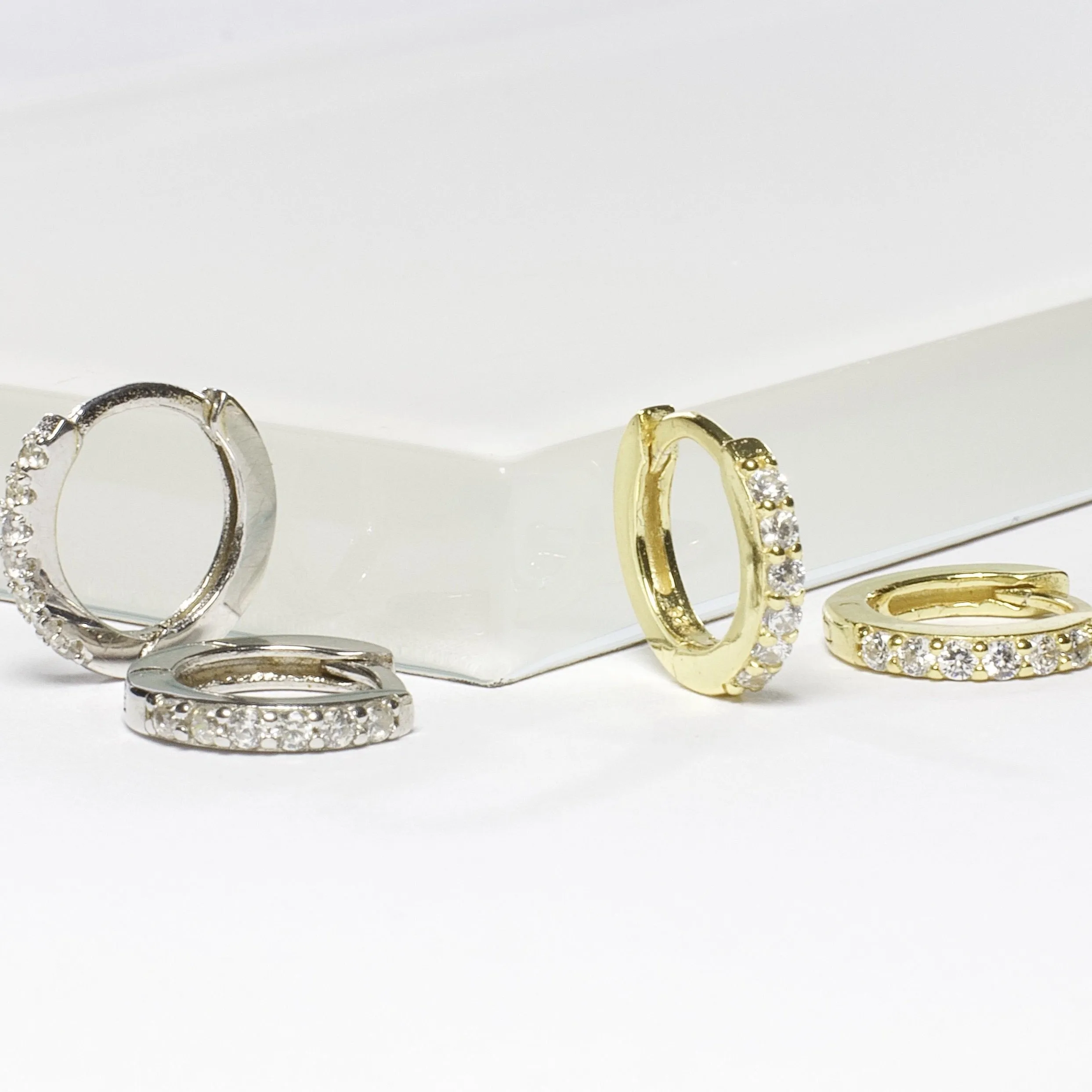 Small Pave Huggie Earrings - Gold or Silver