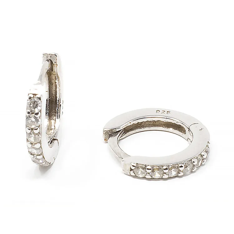 Small Pave Huggie Earrings - Gold or Silver