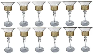 SOLD American  H.C. Fry Glass Set of 14 Cordial Glasses with Gold Threads