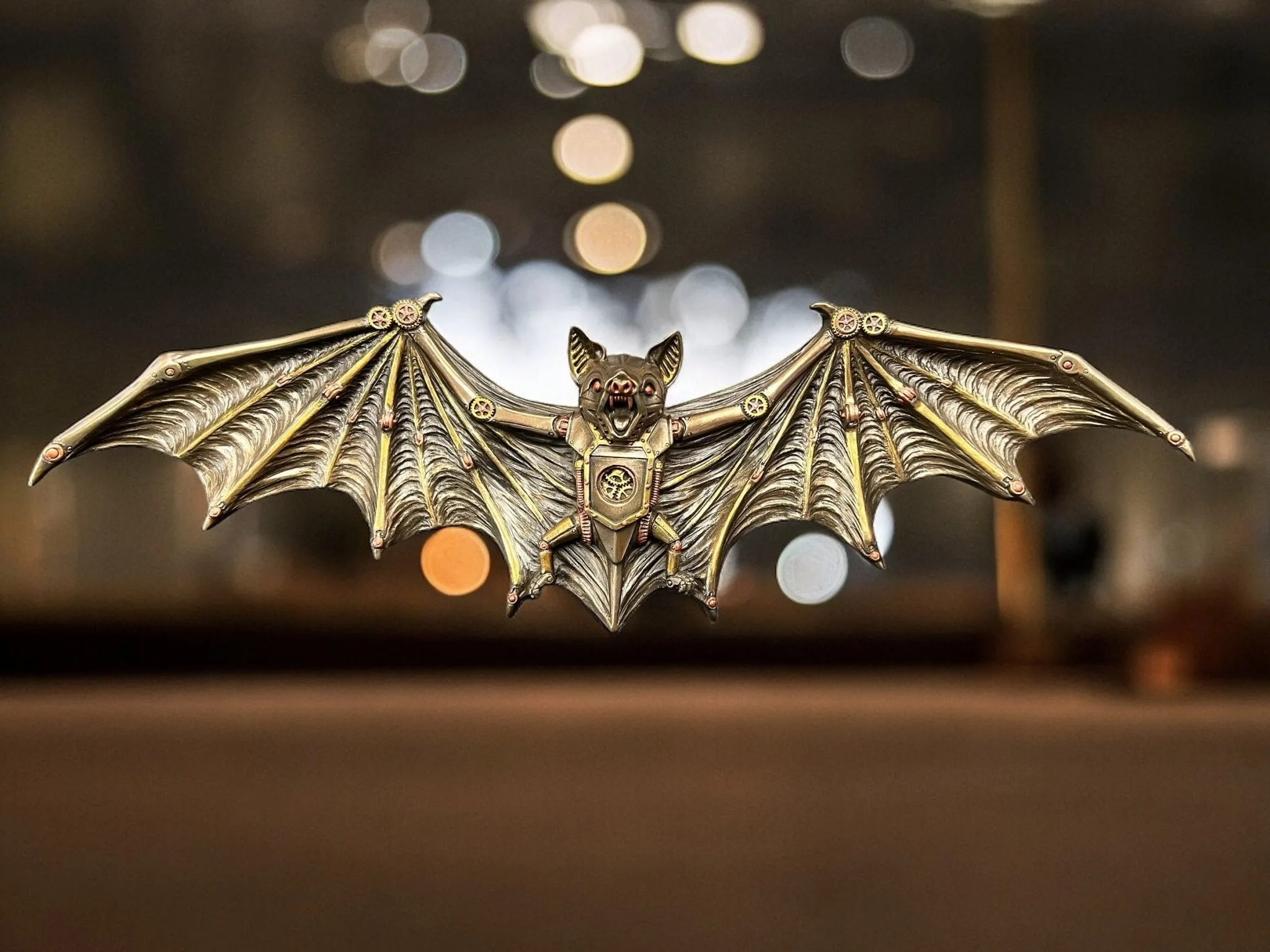 Steampunk Mechanical Vampire Flying Bat Wall Sculpture by Veronese Design