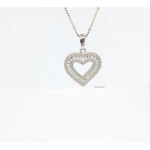 Sterling Silver Baguette Heart Necklace