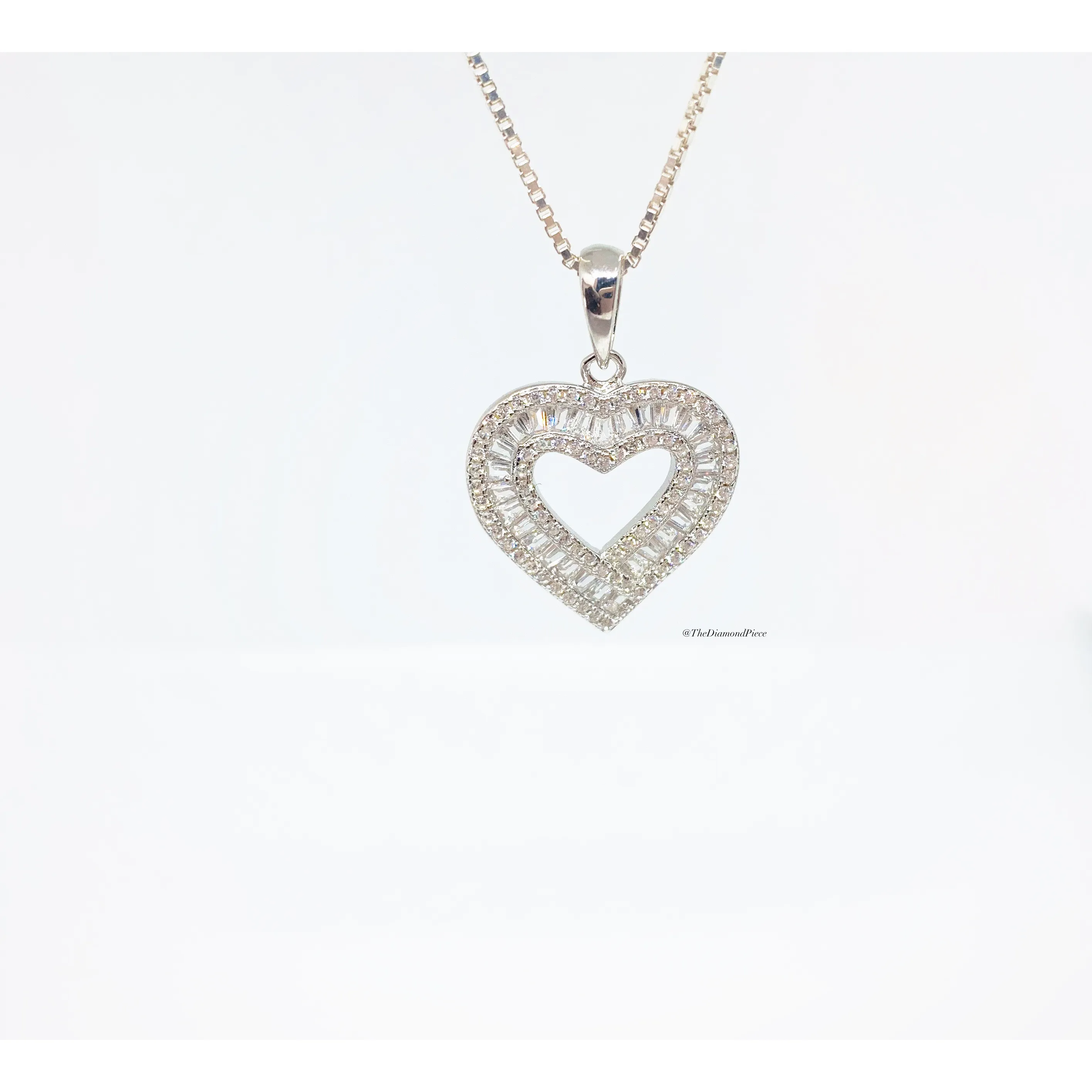 Sterling Silver Baguette Heart Necklace
