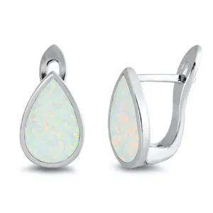 Sterling Silver Simple Teardrop Classic Modern Earrings White Synthetic Opal 925
