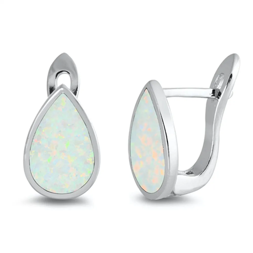 Sterling Silver Simple Teardrop Classic Modern Earrings White Synthetic Opal 925