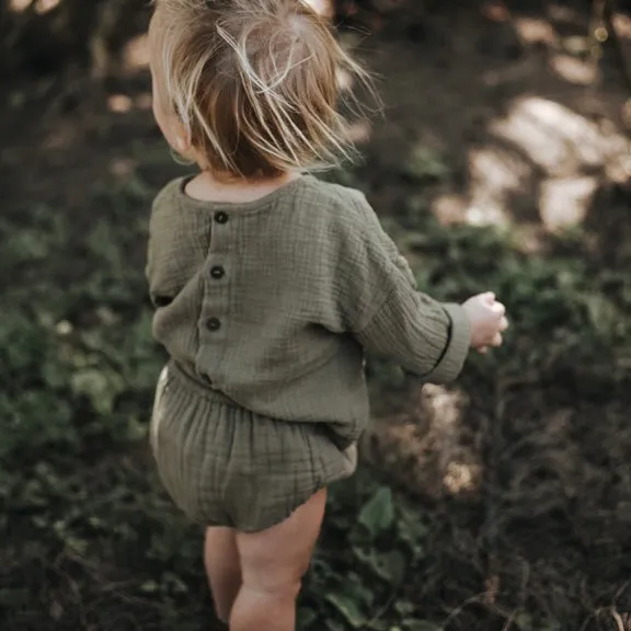 The Button Back Top - Sage