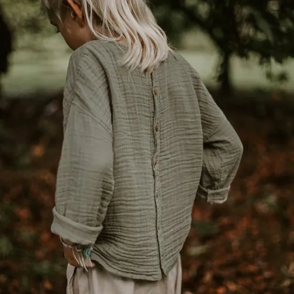 The Button Back Top - Sage