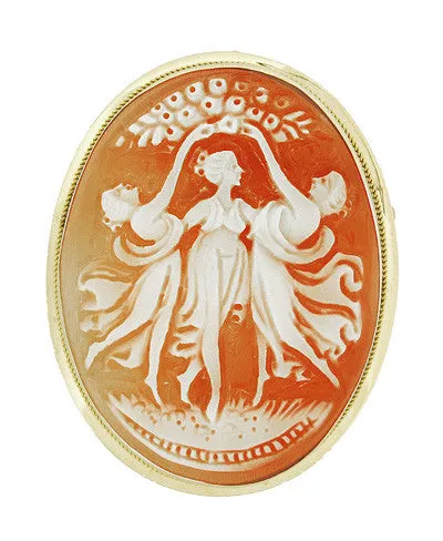 Three Graces Carnelian Hand Carved Shell Cameo Pin and Pendant in 14 Karat Gold
