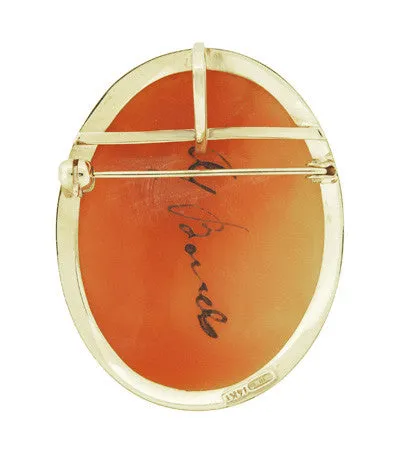 Three Graces Carnelian Hand Carved Shell Cameo Pin and Pendant in 14 Karat Gold