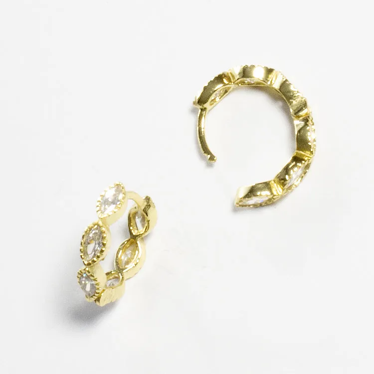Tiny CZ diamond Shaped Huggie Earrings - Gold or Silver