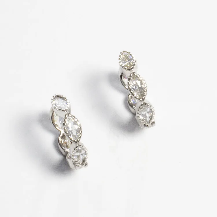 Tiny CZ diamond Shaped Huggie Earrings - Gold or Silver