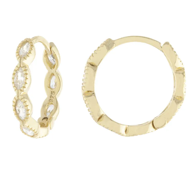 Tiny CZ diamond Shaped Huggie Earrings - Gold or Silver
