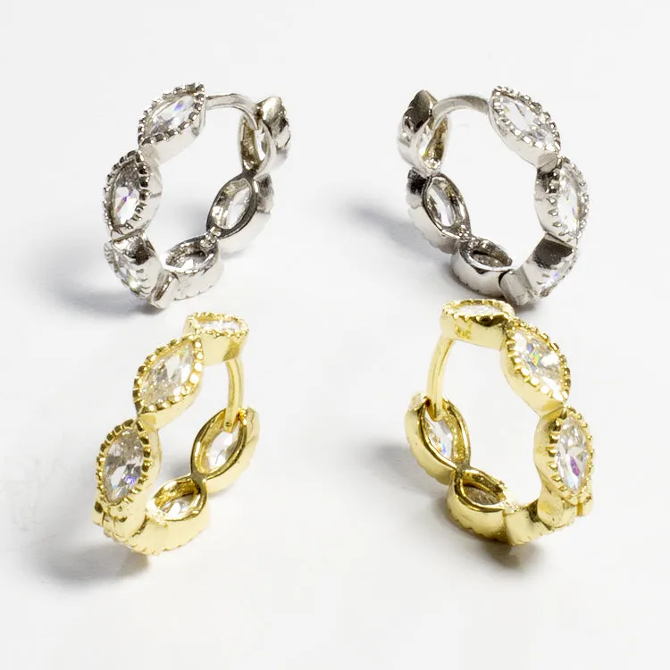 Tiny CZ diamond Shaped Huggie Earrings - Gold or Silver