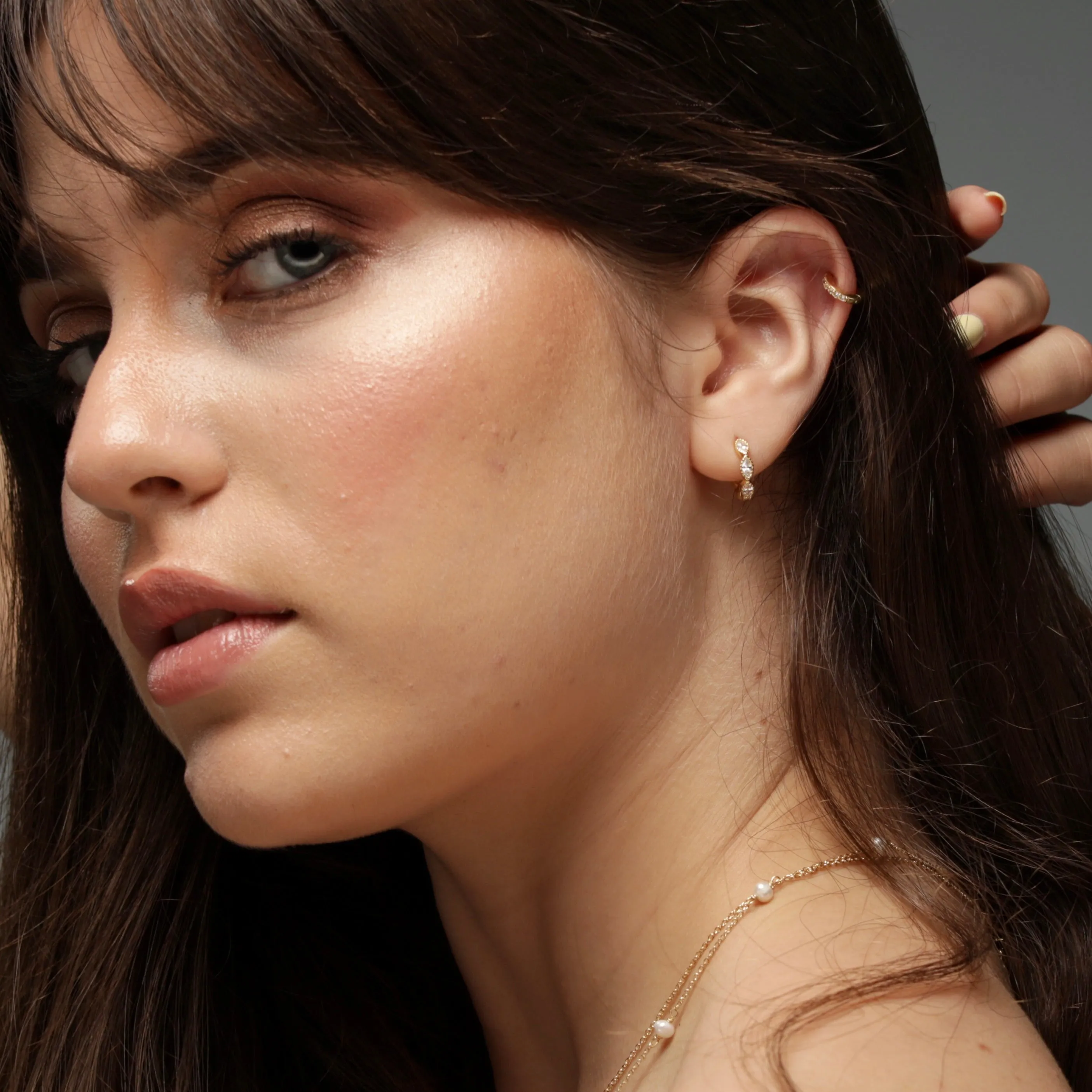 Tiny CZ diamond Shaped Huggie Earrings - Gold or Silver