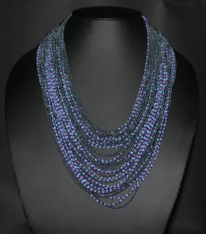 Tribal Beaded Multistrand African Necklace Baby Blue Pink & Graphite Colors