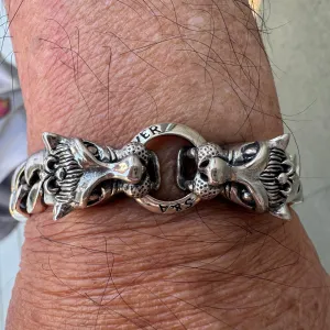 Tribal Wolf 925 Sterling Silver Men's Bracelet