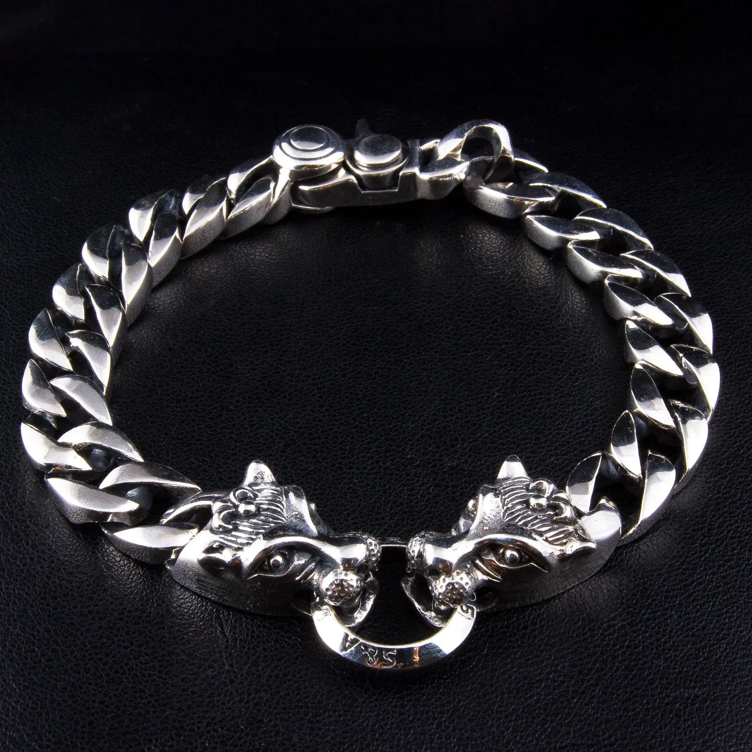 Tribal Wolf 925 Sterling Silver Men's Bracelet