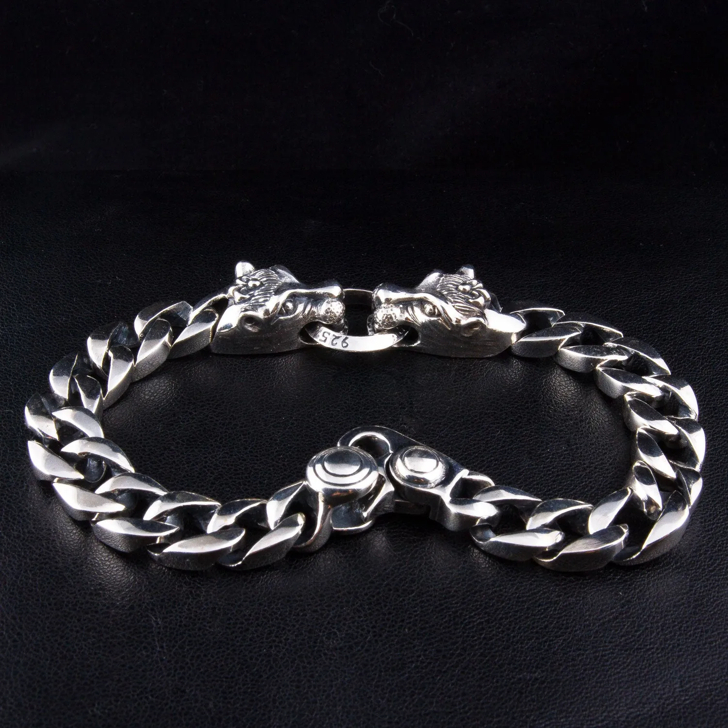 Tribal Wolf 925 Sterling Silver Men's Bracelet