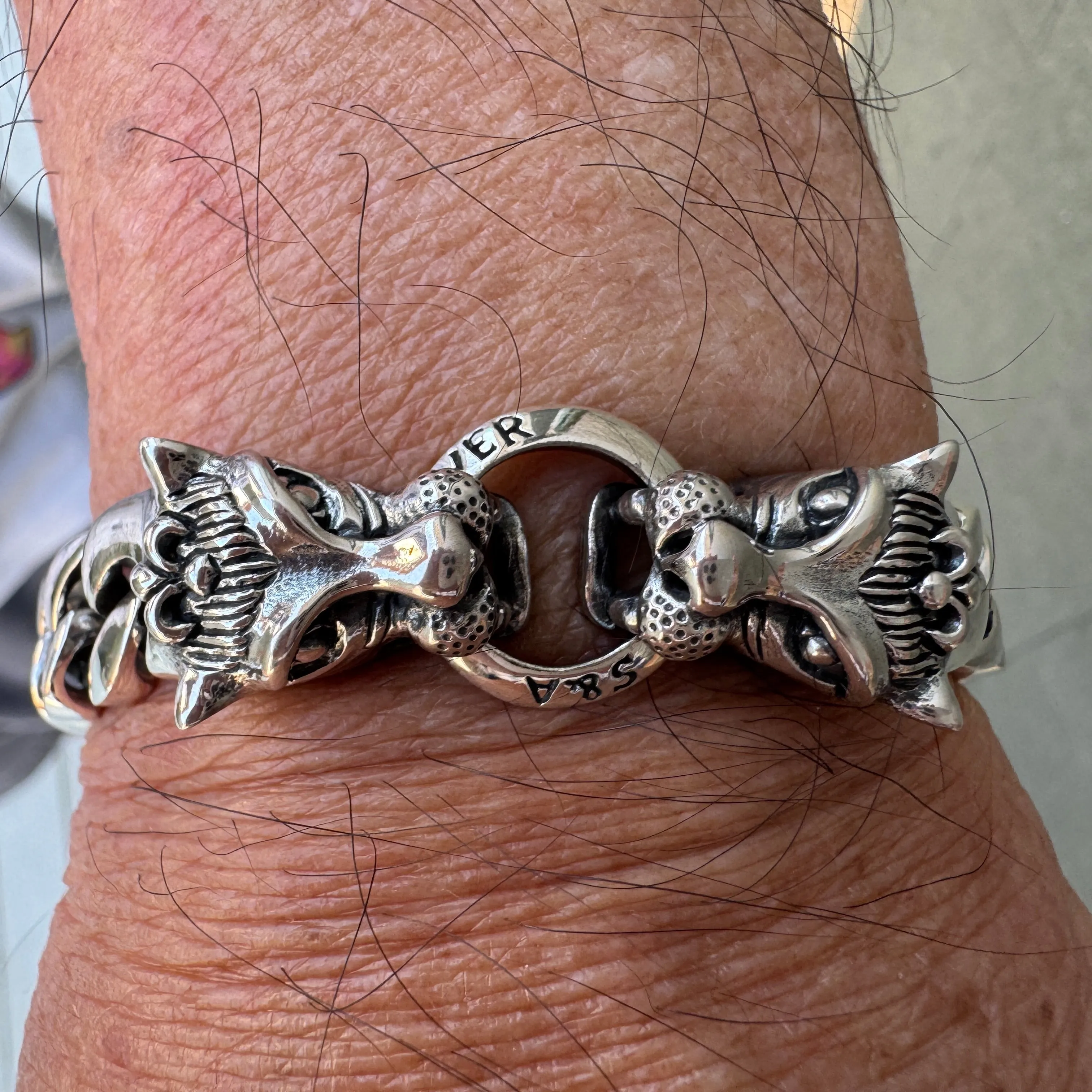 Tribal Wolf 925 Sterling Silver Men's Bracelet