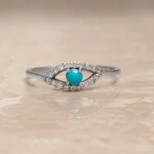 Turquoise Rings- Evil eye ring in 14k white gold