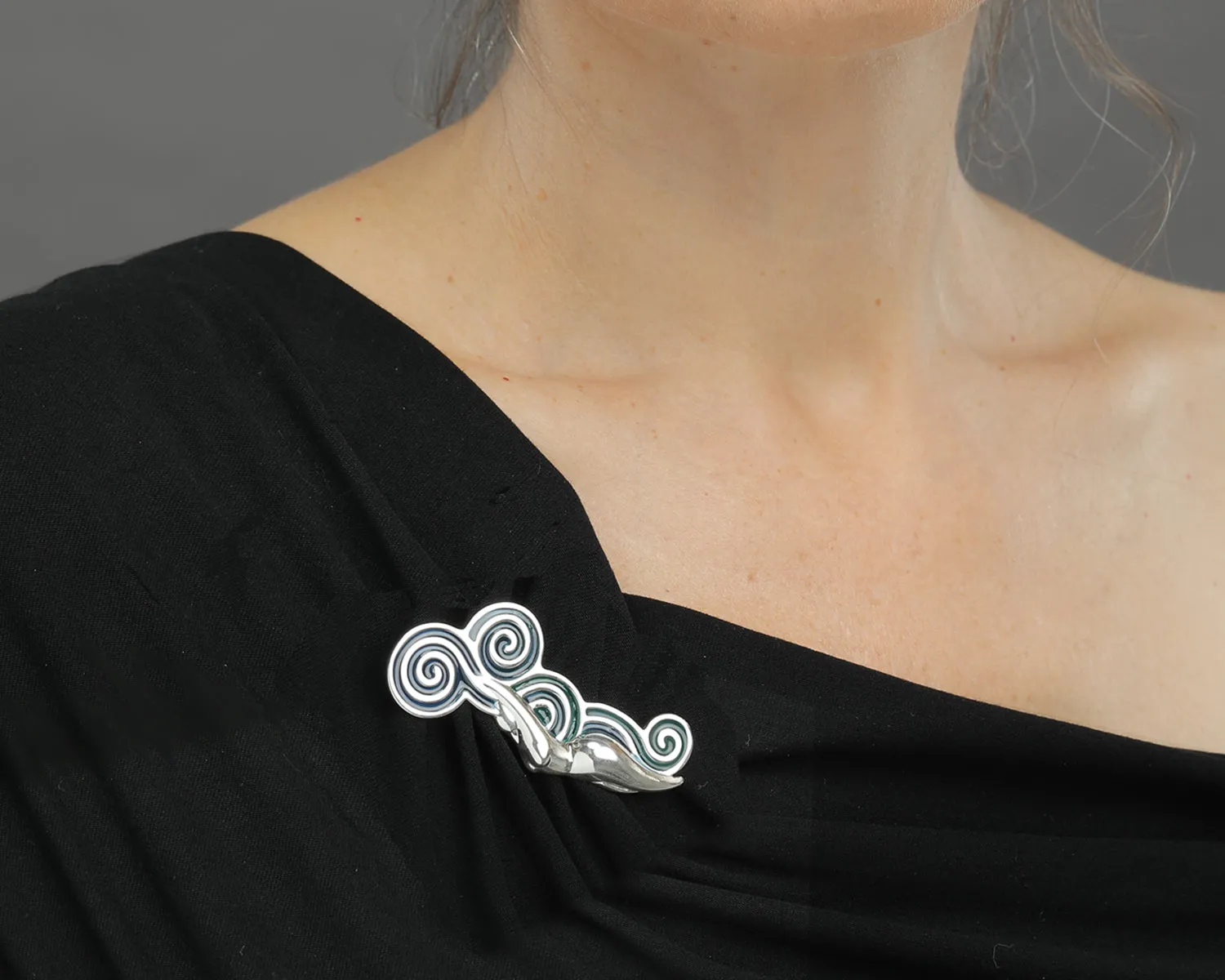 Unique blue sea diver silver brooche, Sterling Silver Jewelry, Delicate gift, invisible Spring Closure