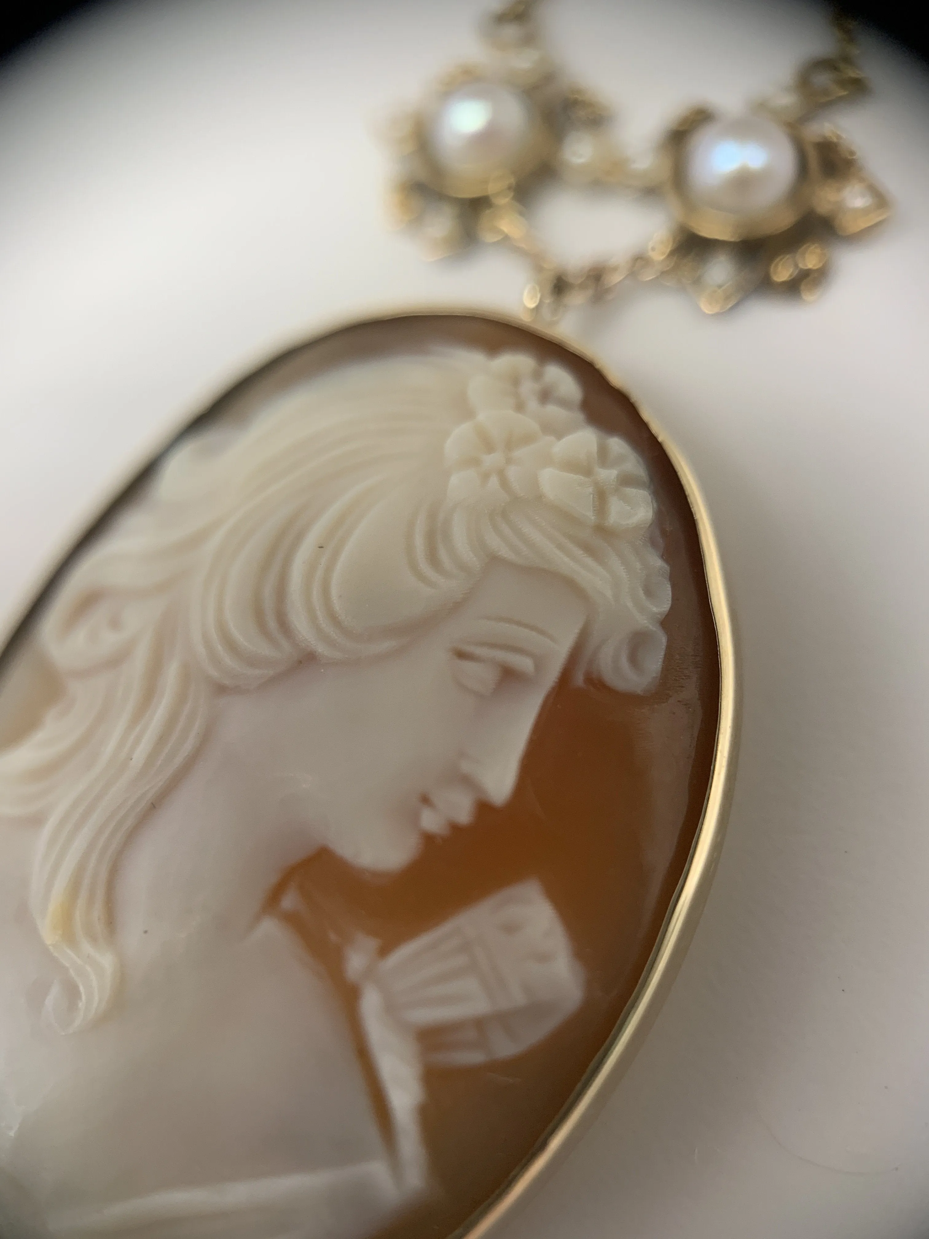 Victorian Cameo and Seed Pearl Necklace