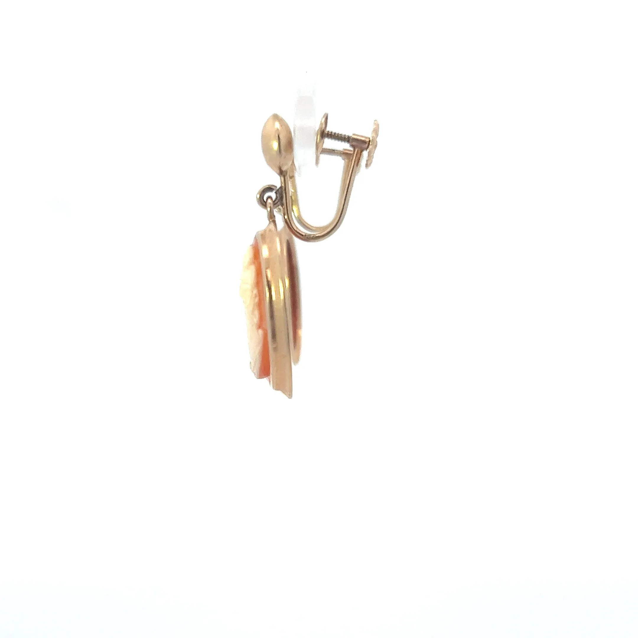 Vintage 14KT Yellow Gold Portrait Cameo Earrings