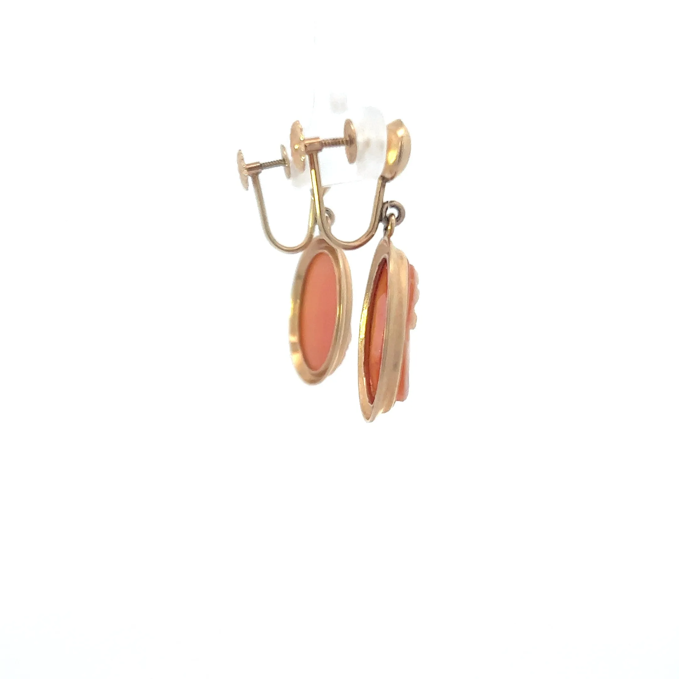 Vintage 14KT Yellow Gold Portrait Cameo Earrings