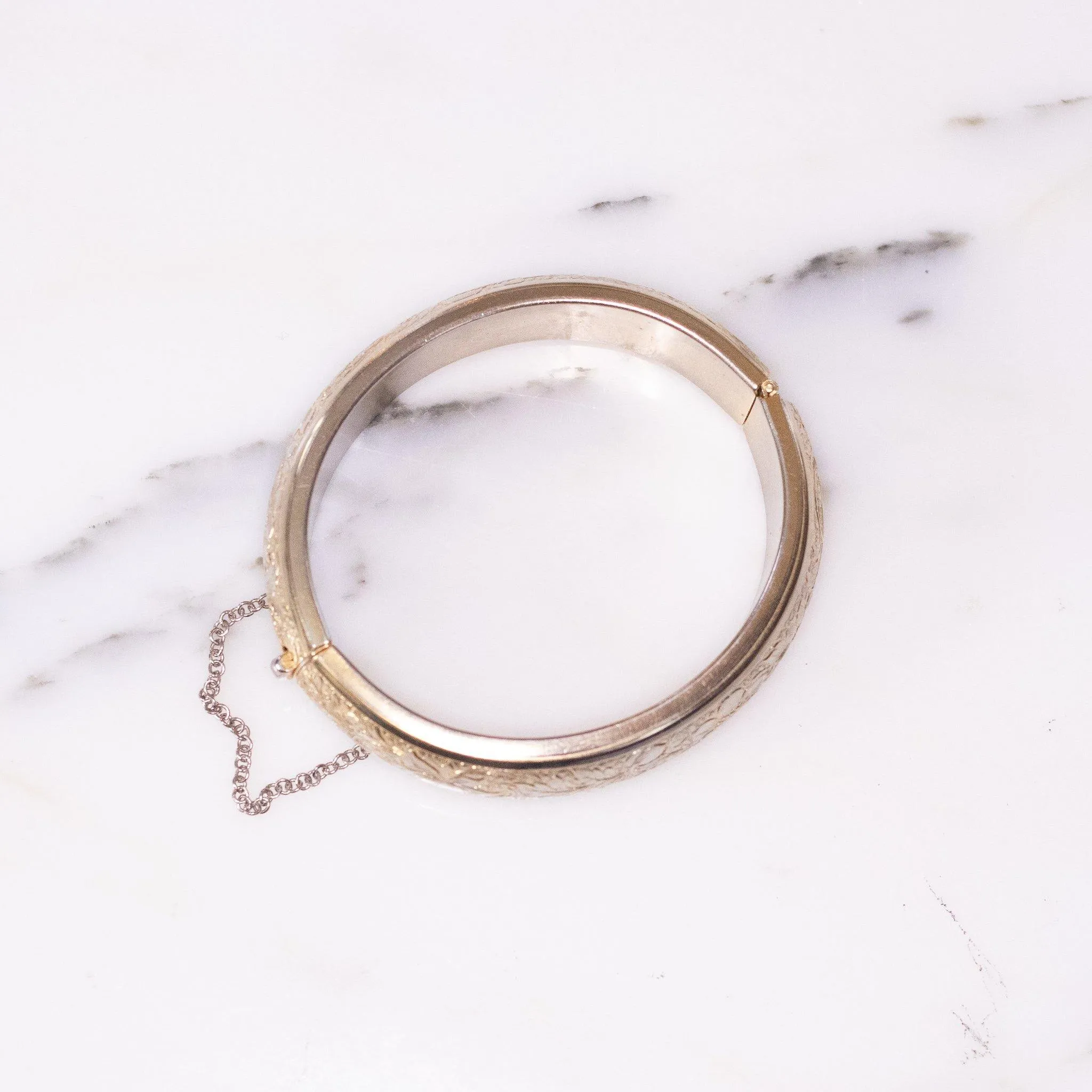 Vintage 1950s Gold Floral Embossed Bangle Bracelet
