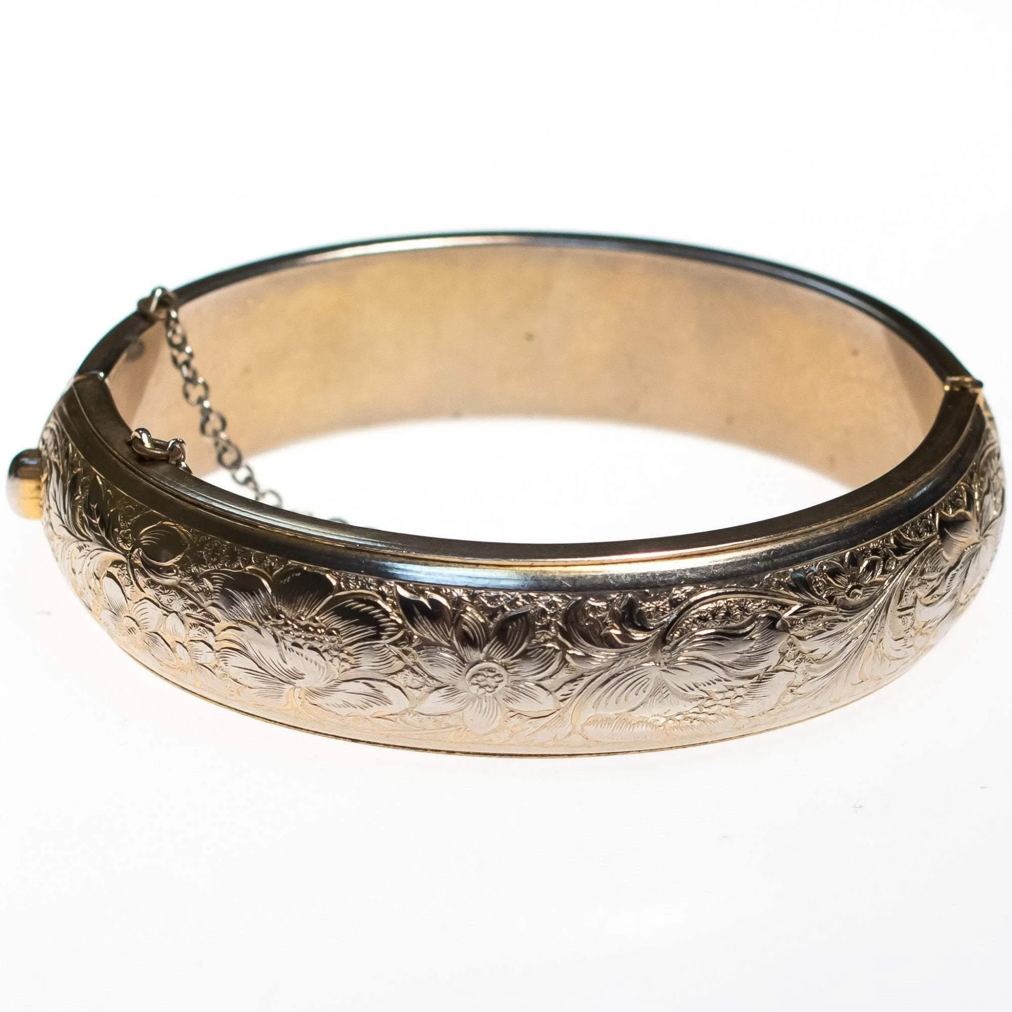 Vintage 1950s Gold Floral Embossed Bangle Bracelet