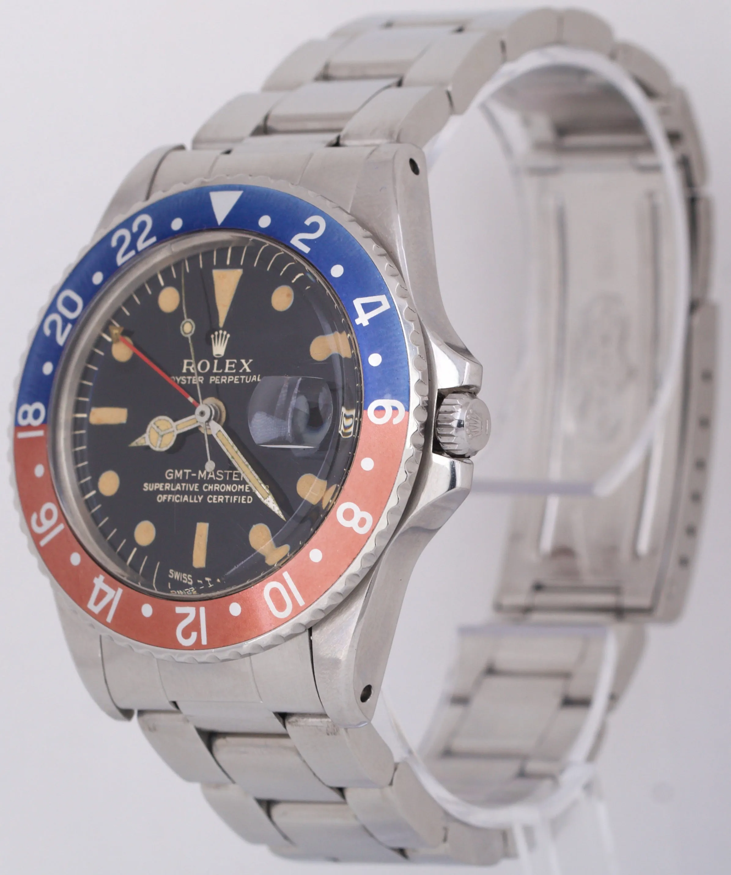 VINTAGE 1965 Rolex GMT-Master Red Blue PEPSI Stainless Steel GILT Oyster 1675
