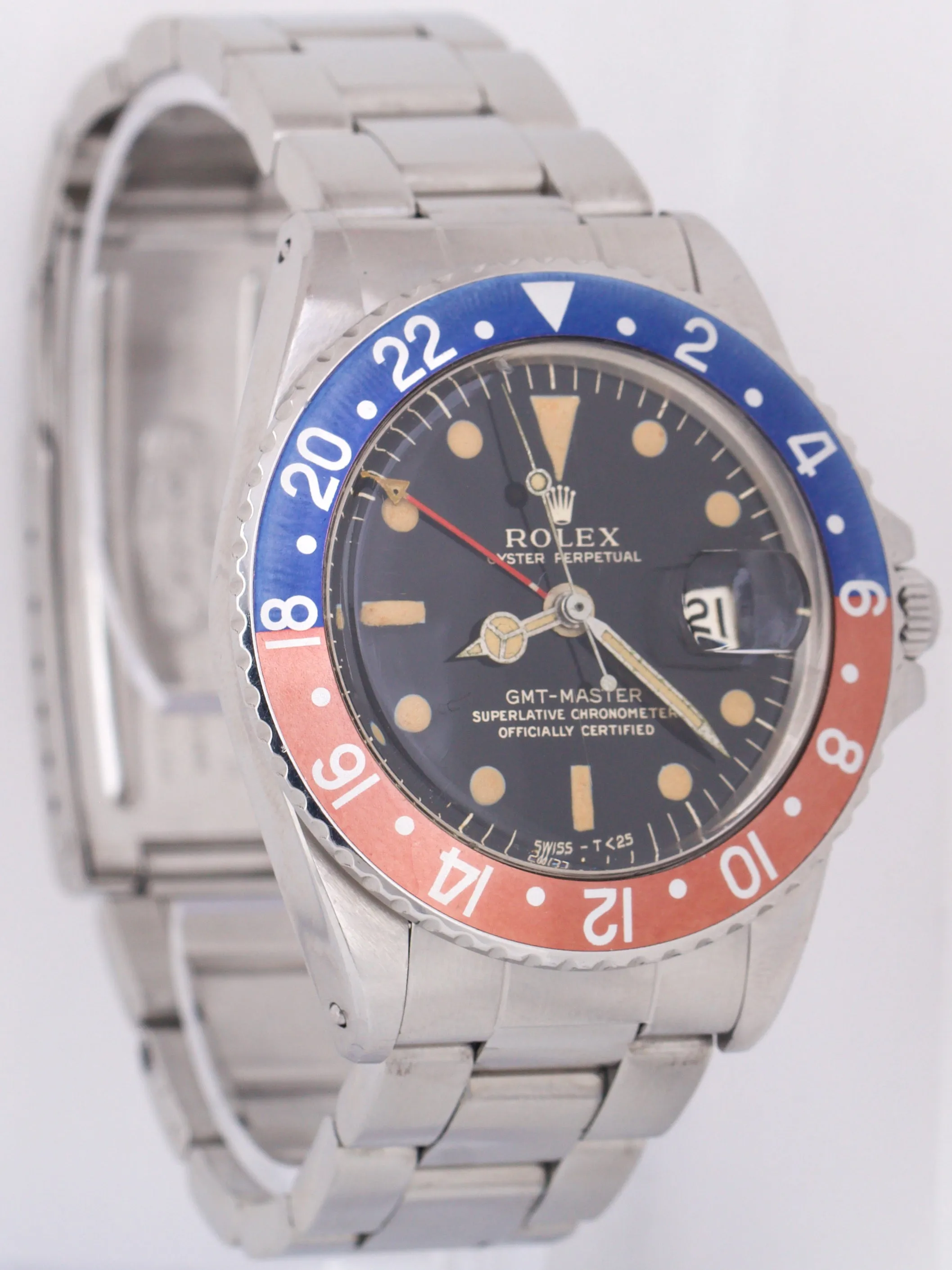 VINTAGE 1965 Rolex GMT-Master Red Blue PEPSI Stainless Steel GILT Oyster 1675