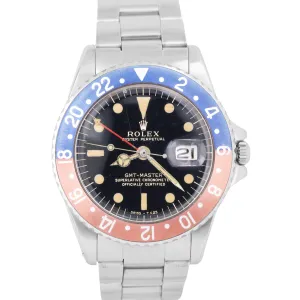 VINTAGE 1965 Rolex GMT-Master Red Blue PEPSI Stainless Steel GILT Oyster 1675