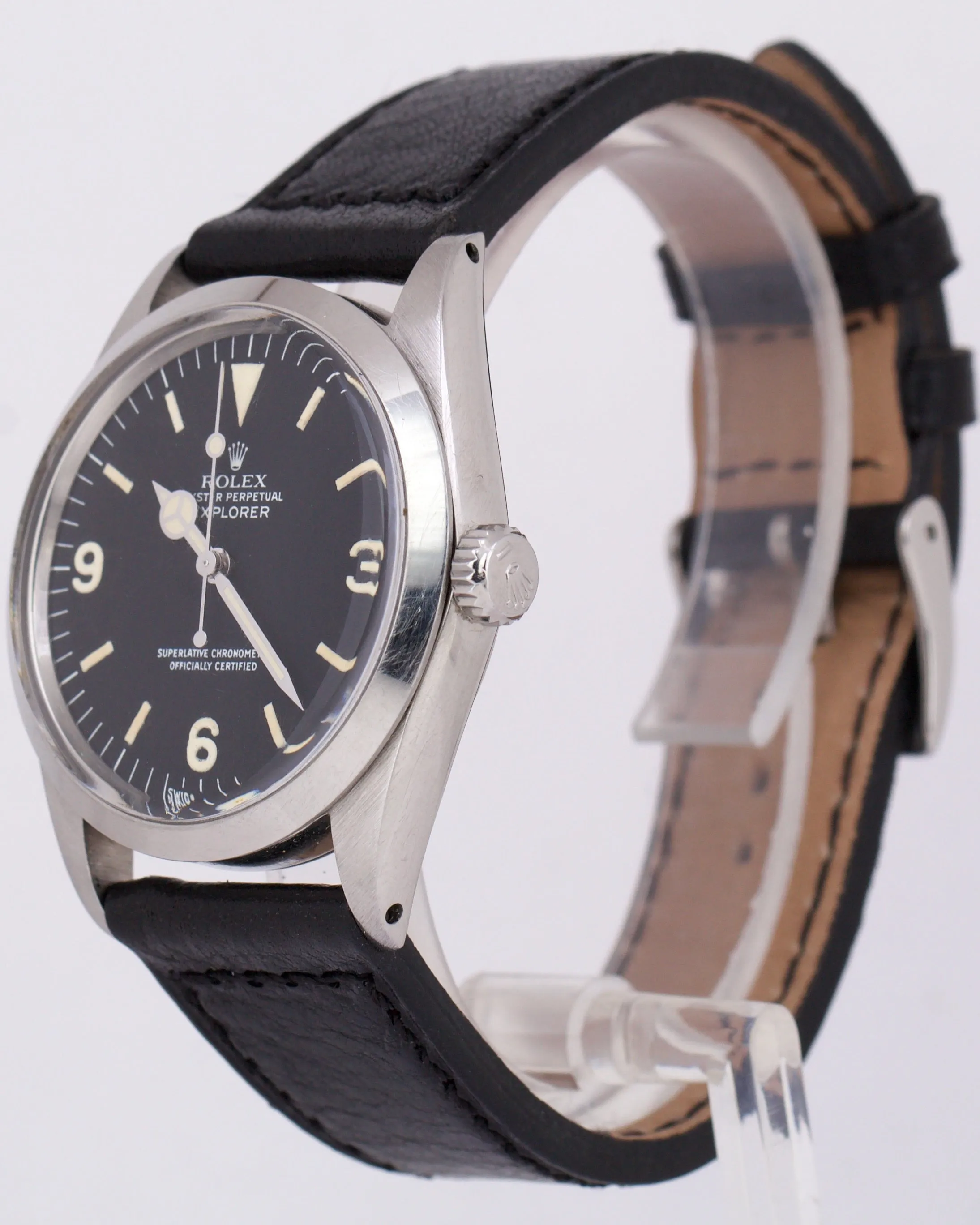 VINTAGE 1975 Rolex Explorer Stainless Steel Black 36mm 3-6-9 Leather 1016 Watch