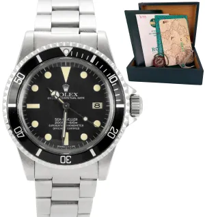 Vintage 1982 Rolex Sea-Dweller 40mm Black Stainless Steel 1665 Watch BOX PAPERS